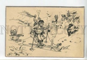 443887 Russia MOLLWO Red Cross SNOWMAN Winter War WWI CARICATURE HAND PAINTED