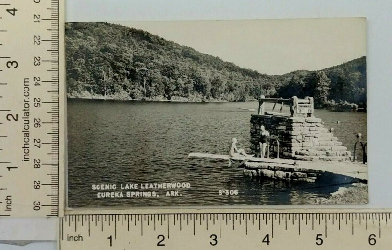 1940s Lake Leatherwood Eureka Springs AR RPPC Postcard Women Diving Board Swim