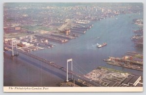 Camden NJ~Air View Philadelphia Camden Port & Bridge~Vintage Postcard