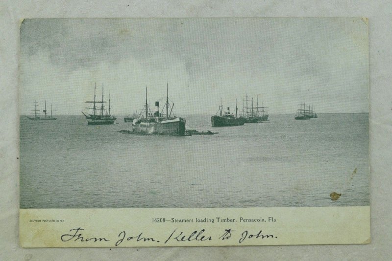 C.1900-07 Steamers Loading Timber, Pensacola, Fla. Vintage Postcard P45 