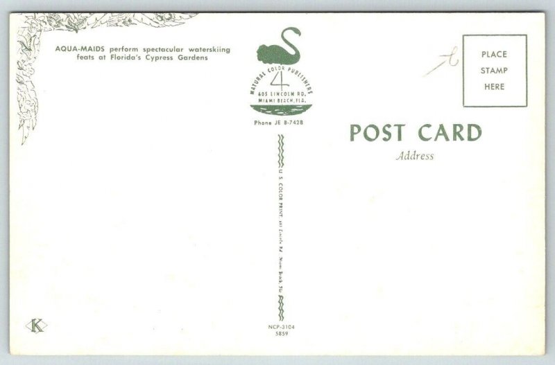 Florida  Cypress Gardens  Aqua-Maids  Water Skiing  Postcard