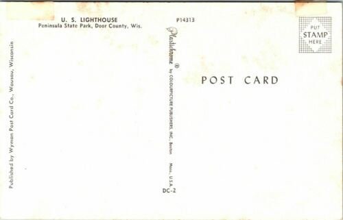 US Lighthouse Peninsula State Park Door County Wisconsin WI Postcard VTG UNP