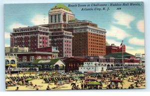 *1950s Beach Chalfonete Haddon Hall Hotels Atlantic City NJ Vintage Postcard C10