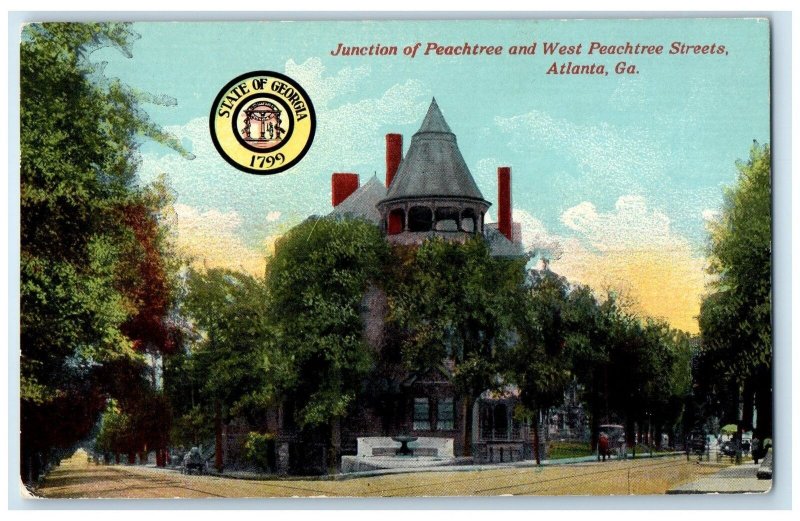 c1940's Junction Of Peachtree And West Peachtree Street Atlanta Georgia Postcard