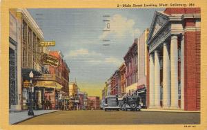 Salisbury Maryland 1953 Postcard Main Street Theatre Cars Hotel