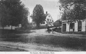 Merrimacport MA The Square Ice Cream Cold Drink Store Horse & Wagon Postcard