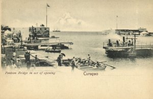 curacao, N.A., WILLEMSTAD, Pontoon Bridge in Act of Opening (1900s) Postcard