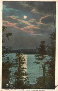 Vintage Postcard Moonlight View On Massabesic Lake Manchester New Hampshire NH