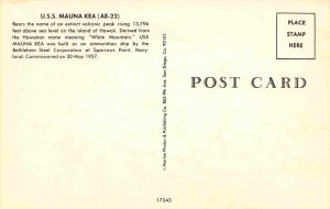 USS Mauna Kea AE-22 Ammunition Ship US Navy Ship chrome postcard