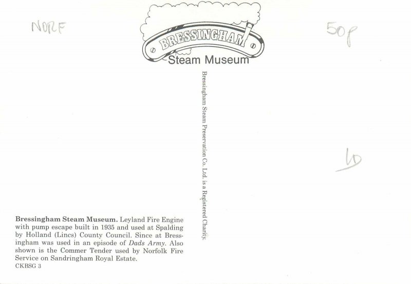 Postcard Pump Escape Leyland Fire Engine Bressingham Steam Museum