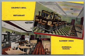 Postcard Middlesboro KY c1930s Colonel’s Grill Restaurant Rainbow Room Dual View