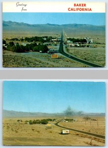 2 Postcards BAKER, California CA ~ HIGHWAY 91 Approach - San Bernardino County