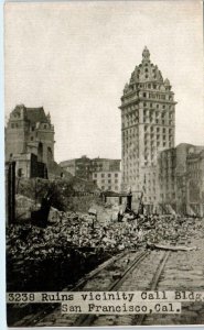 SAN FRANCISCO, CA   1906 EARTHQUAKE RUINS & CALL Building   Postcard