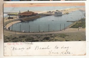 P3233 1907 postcard birds eye view playa del rey calif beach scene