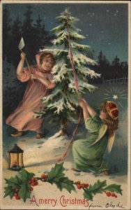 Christmas Children Angel Embossed c1910s Postcard