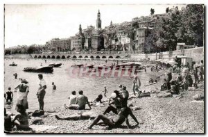 Postcard Moderne Menton Beach