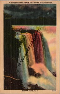 Horseshoe Falls from Goat Island by Illumination Niagara Falls NY Postcard PC352