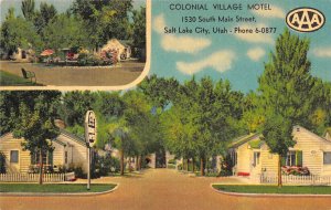 Salt Lake City, Utah COLONIAL VILLAGE MOTEL Roadside Linen Vintage Postcard '40s