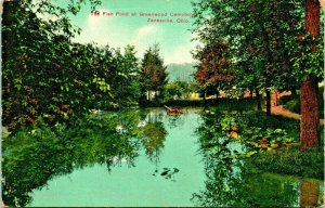 Fish Pond Greenwood Cemetery Zanesville Ohio OH 1910s Vtg Postcard UNP