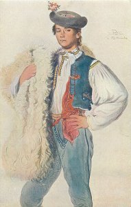 Czech artist Josef Manes young man from Silesia folk costume Red Cross postcard