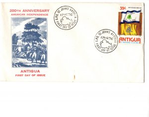 First Day Cover Antigua 35C Stamp 200 Anniversary American Independence, 1976