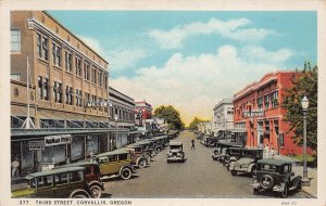 J81/ Corvallis Oregon Postcard c1910 Third Street Stores Automobiles  43