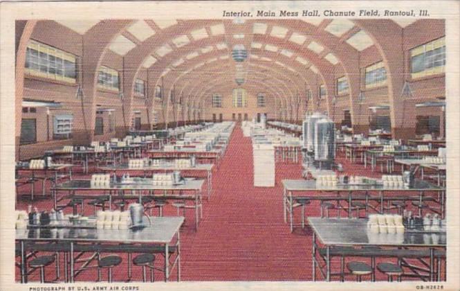 Illinois Rantoul Chanute Field Main Mess Hall Interior 1941 Curteich