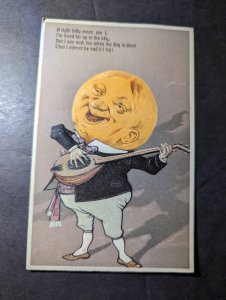 Mint Germany Political Cartoon Postcard Moon Man Jolly Moon Poem