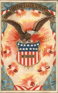 Fourth of July American Eagle Shield Fireworks Patriotic c1910 Postcard