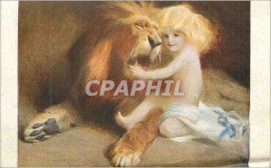 Postcard Old Child Lion