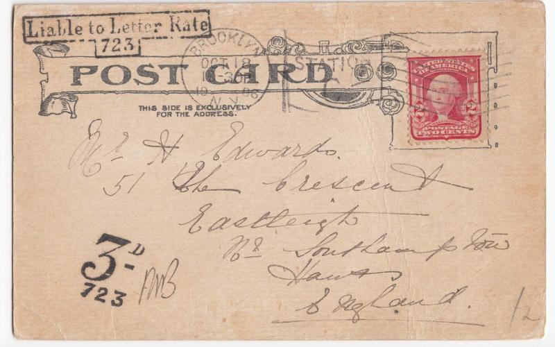 USA; Shoot The Chutes, Dreamland, Coney Island PPC, 1906 Liable To Letter Rate