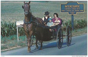 Pennsylvania Dutch Country, Amish Family In Horse Carriage, Leaving Intercour...