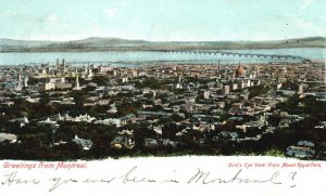 Vintage Postcard Bird's Eye View From Mount Royal Park Montreal Canada Greetings