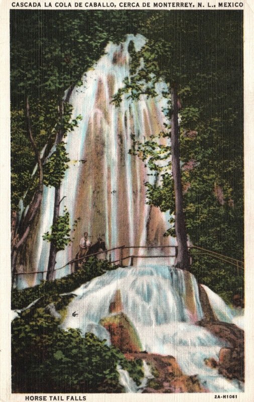 Vintage Postcard 1934 Horse Tail Falls Cerca De Monterrey N. L. Mexico MX
