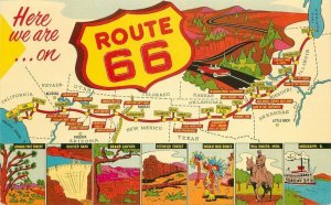 Route 66 Multi View Map Main Street America HSC-320 Crocker Postcard 21-10134