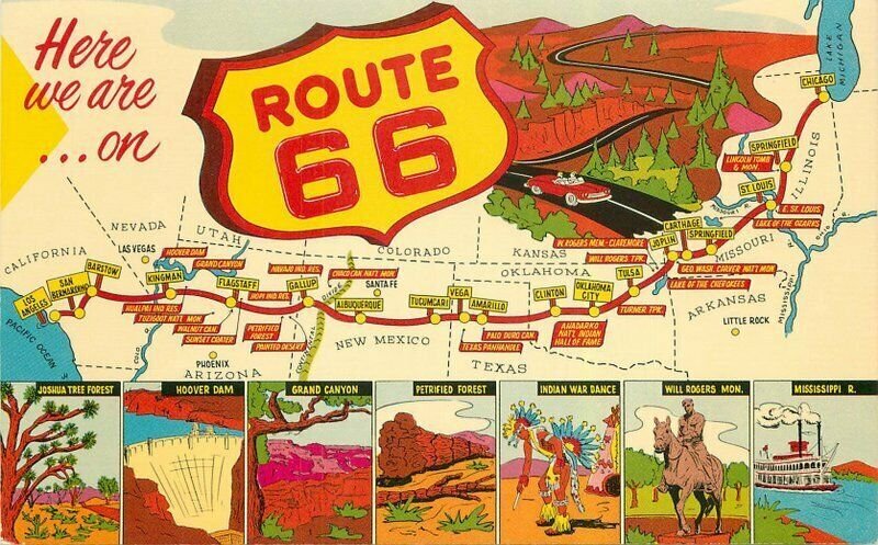Route 66 Multi View Map Main Street America HSC-320 Crocker Postcard 21-10134