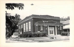 c.'50 RPPC Real Photo, Methodist, M.E. Church, Arthur, IL, ILL,Old Postcard