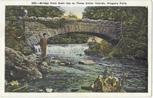 Man Standing by Bridge from Goat Isle to 3 Sister Islands Niagara Falls New York