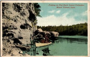 Fishing at Flat Rock, Lower Palisades Mount Vernon IA c1918 Vintage Postcard E42