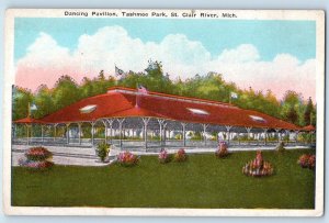 c1940 St. Clair River Michigan Postcard Dancing Pavilion Tashmoo Park Building