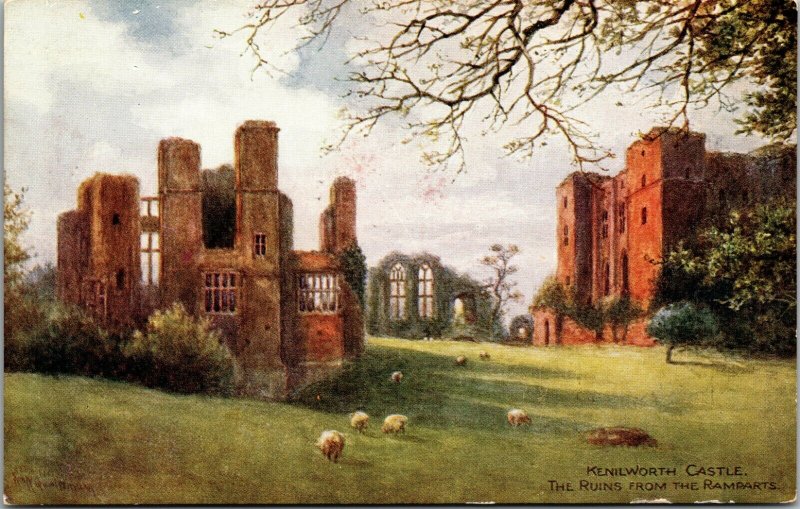 Antique colour printed postcard J Salmon Series Kenilworth Castle Opiel Window 