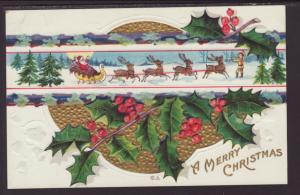 A Merry Christmas,Santa,Sleigh,Holly Postcard