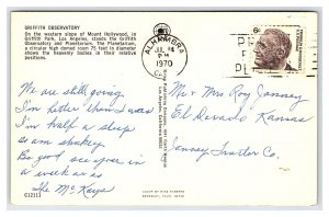 Griffith Observatory Los Angeles California c1970 Postcard