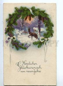 240802 NEW YEAR Winter Forest DEER Hunt Vintage postcard