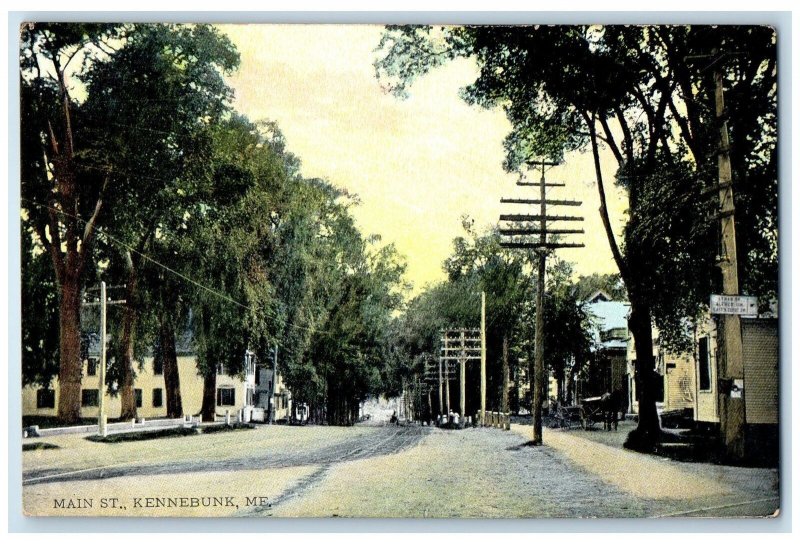 c1910s Main Street Trees Scene Kennebunkport Maine ME Unposted Carriage Postcard