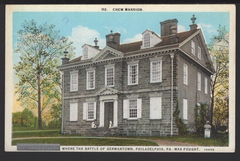 PA PHILADELPHIA Chew Mansion where the Battle of Germantown was Fought ~ WB