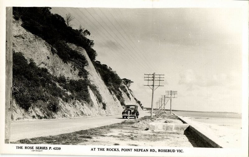 australia, VIC, ROSEBUD, Point Nepean Road, At the Rocks, Car, Rose Series RPPC