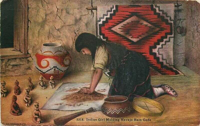 C-1910 Indian Girl Moulding Rain Gods Navajo Rain HHTCO Postcard 20-8098