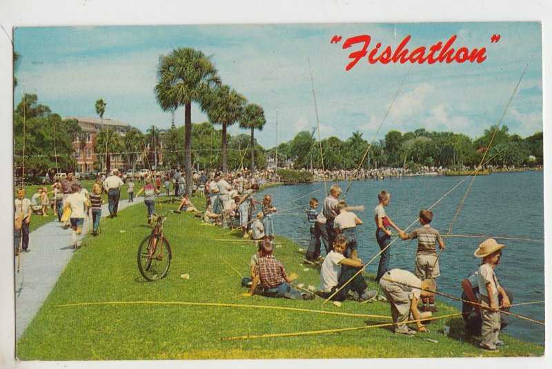 P2907, 1971 postcard kids fishing fishathon orlanda florida