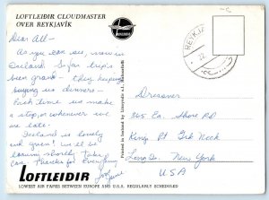 Iceland Postcard Loftleidir Cloudmaster Over Reykjavik Airplane c1950's